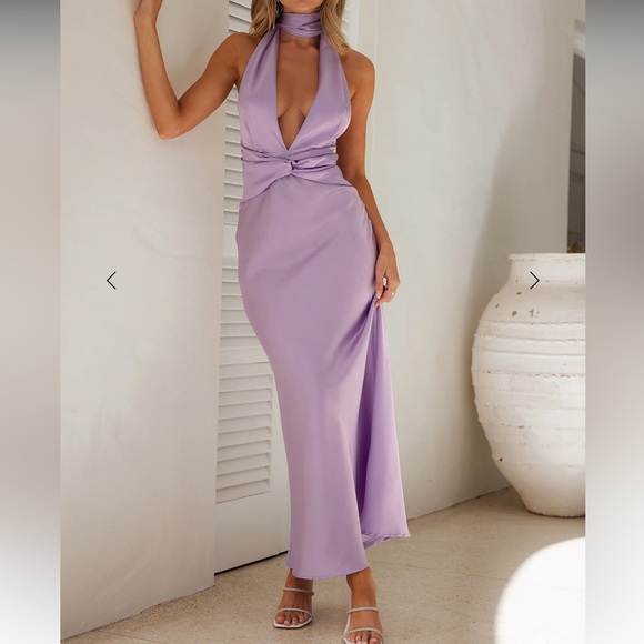 Elegant Lavender Halter Maxi Dress cowl neck open back - Picture 1 of 5